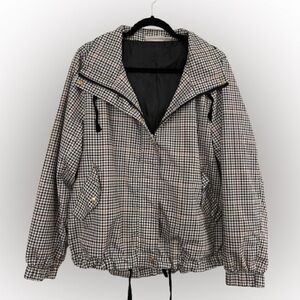 Catherine Malandrino Black Brown and White Checkered Utility Jacket Windbreaker